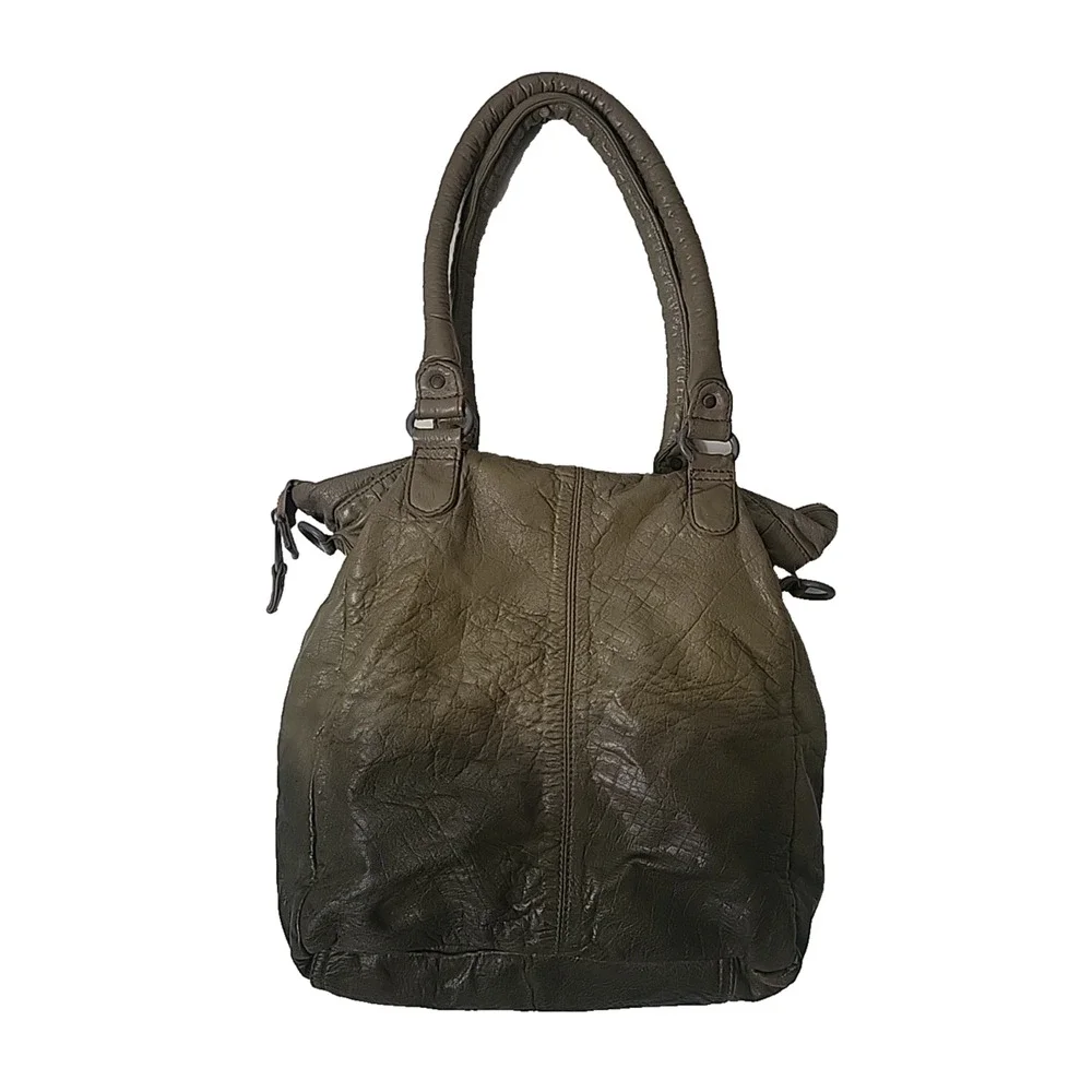 DENMARK DEPECHE ARMY GREEN DISTRESSED LEATHER LRG CROSSBODY SATCHEL SHOULDER BAG